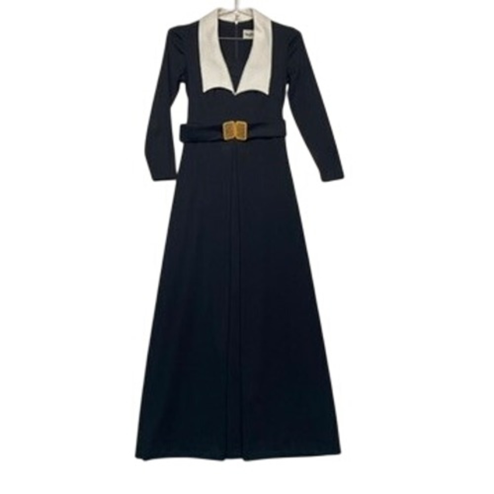 Haypence Women Vintage Maxi Dress Size Small Black White Gold Buckle Wednesay